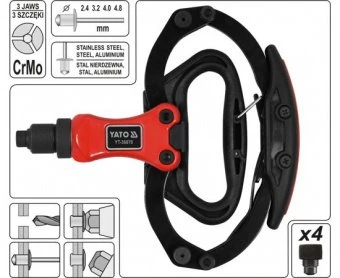 YATO Заклепочник ручний YATO для нітів Ø= 2,4; 3,2; 4,0; 4,8 мм, l= 190- 270 мм  | YT-36070