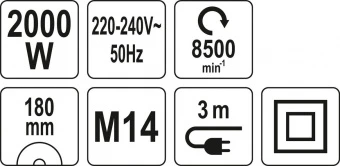 YATO Шліфмашина кутова YATO : Ø= 180 мм, з плавним пуском P= 2000 Вт, 8400 об./хв  | YT-82104