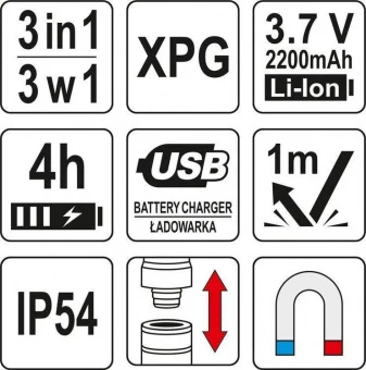 YATO Ліхтар з обладунками 3 в 1 YATO для ремонтних робіт з зарядним пристроєм, в футлярі  | YT-08521