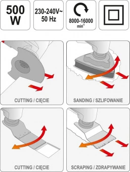 YATO Багатофункційний ручний інструмент (реноватор) мережевий YATO, P=500 Вт  | YT-82223