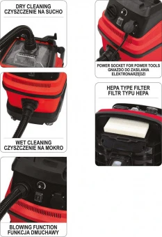 YATO Порохотяг промисловий мережевий YATO: 1600Вт, збірна ємність- 30л, з ручним струшуванням фільтр