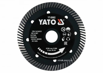 YATO Диск відрізний алмазний по гресу,кераміці "TURBO" YATO Ø=125x1.3x10x22.2мм,в мокрому і сухому р