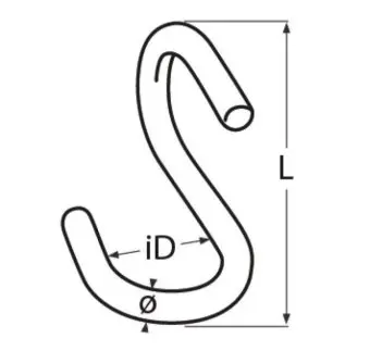 Нержавеющий S-образный крюк 16 мм, 90° | 815202