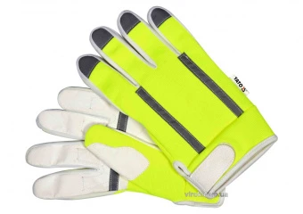 YATO Рукавиці робочі біло-жовті з світловідбиваючою нейлоновою тканиною YATO : екошкіра, розмір 10 D