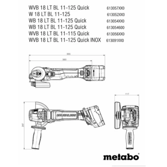 Акумуляторна кутова шліфмашина Metabo WVB 18 LT BL 11-125 Quick (18 В, без АКБ, 125 мм) (613057840)