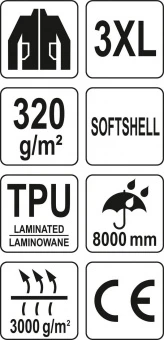 YATO Куртка робоча SOFTSHELL з прикріп капюшоном YATO розм XXXL, чорна, 3 кишені, 96% поліест і 4% с