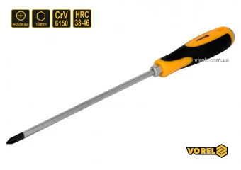 VOREL Викрутка хрестова ударна з 6-гранним стержнем : PH2 х 200 мм, HRC 38-46, Cr-V  | 62174