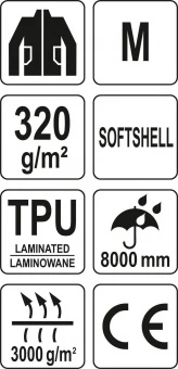 YATO Куртка робоча SOFTSHELL з прикріпн капюшоном YATO розм M, синьо-сіра, 3 кишені, 96% поліес і 4%