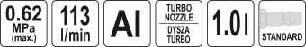 YATO Пістолет пневматичний для утворення піни YATO : бак- 1 л, турбо-сопло, 113 л/хв, тиск- 0.62 МПа