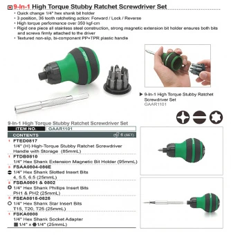 Трещоточная отвертка "мини" 9-в-1  TOPTUL GAAR1101