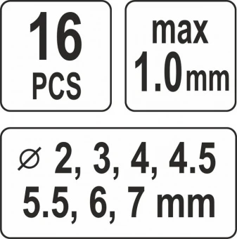 YATO Кліщі для проколювання отворів YATO в листов. металі ≤ 1 мм, 14 насадок Ø= 2-7 мм, 16 шт + кейс