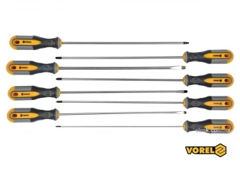 VOREL Набір викруток з подовженими стержнями : L= 325 мм, SL, PH, TORX, Cr-V, 8 шт  | 60990