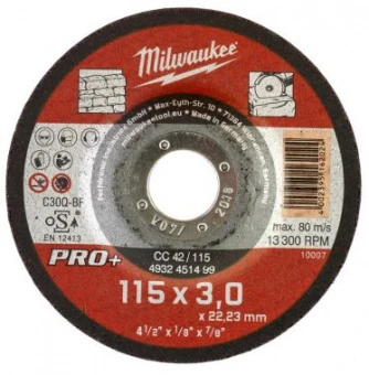 MILWAUKEE Отрезной диск по камню CC 42/115х3 PRO+ (1 шт) (заказ кратно 25 шт) | 4932451499