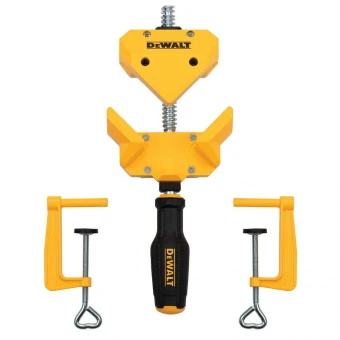DeWALT Струбцина кутова, великого зусилля, 57мм, глибина 30мм + 2 струбцини для кріплення до столу.