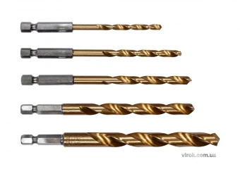YATO Свердла по металу титанові з хвостовиком YATO : HEX 1/4", Ø= 4, 5, 6, 8, 10 мм. Набір 5 шт.  | 