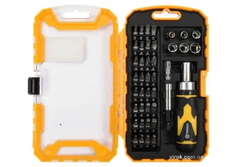 VOREL Викрутка реверсивна : Набір насадок, торцевих головок квадрат 1/4", магн. тричач 41 Елем. | 64