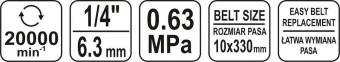 YATO Шліфмашина пневматична YATO стрічкова, 20000 об.стрічка 10х330 мм, 0,63 MPa, 170 л/хв  | YT-097