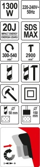 YATO Молот відбійний SDS-MAX мережевий YATO : P= 1300 Вт, J= 20 Дж. Ø≤ 150 мм (бетон)  | YT-82131