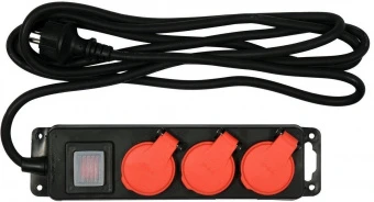 YATO Подовжувач ел.-мережевий YATO: l=3м, колодка з 3 гніздами і вмик, 3-жильний Ø=1,5 мм², з заземл