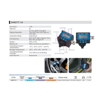 KING TONY Динамометрический адаптер серии "DIGITAL", 1/2", 40-200 Нм NEW 2020 | 34407T-1A
