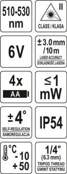 YATO Нівелір лазерний самонівелюючий YATO : точність- ±3 мм/ 10 м, верт./гориз. промені  | YT-30433