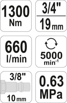 YATO Гайковерт ударний пневматичний YATO : квадрат 3/4", F=1300 Nm  | YT-09564