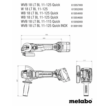 Акумуляторна кутова шліфмашина Metabo WPB 18 LT BL 11-125 Quick (18 В, без АКБ, 125 мм) (613057850)