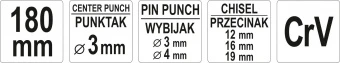 YATO Зубило та пробійник з протектором YATO, Набір 6пр. l=180мм  | YT-4710
