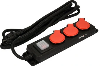 YATO Подовжувач ел.-мережевий YATO: l=3м, колодка з 3 гніздами і вмик, 3-жильний Ø=1,5 мм², з заземл