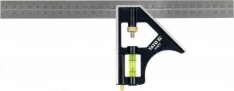 YATO Кутник багатофункційний металевий YATO 300 мм з прямим кутом і рівнем 45 | 90 ˚  | YT-70771