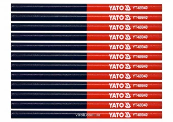 YATO Олівці столярні двоколірні YATO : L= 175 мм, стержень 4 x 2 мм, синьо-червоні, уп. 12 шт  | YT-