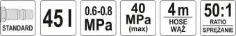 YATO Мастильний апарат пневматичний YATO : бак- 45 л, тиск- 0.8 MPa, вихід. тиск- 300-400 Bar, шланг