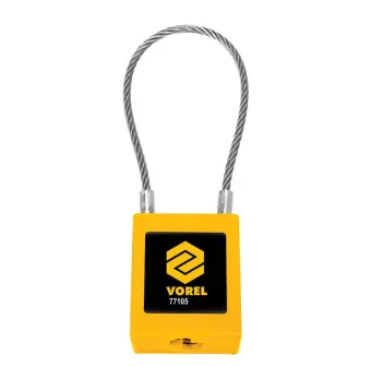 VOREL Замок навісний з тросов. дугою Ø= 3,2мм, l= 175мм, 2 ключі, корпус покрит нейлоном- 40х20х45мм