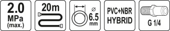 YATO Шланг пневматичний гібридний (ПВХ+БНК) YATO: Ø6.5мм x20м, Ø=1/4", тиск ≤ 2 MPa, різьбов. з'єдн.