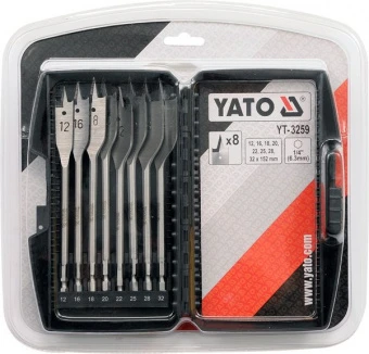 YATO Свердла перові по дереву YATO: 6-гранний хвостик HEX-1/4", Ø=12-32 мм, L=152мм. (Набір/8 Шт.)  