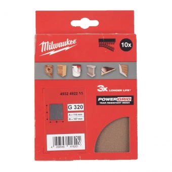 MILWAUKEE Сетчастые шлифлисты для вибрационных шлмфмашын 115x107 HL G320 - 10 шт | 4932492253