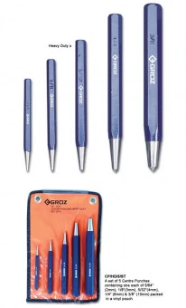 GROZ Набор из 5 центровочных кернеров, 2мм, 3мм, 4мм, 6мм, 10мм, для тяжелых работ CP/HD/5-ST