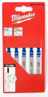 MILWAUKEE Полотна для лобзика T118A ,55мм/ крок зуба 1,2мм, (5шт), (універсальні) | 4932254063