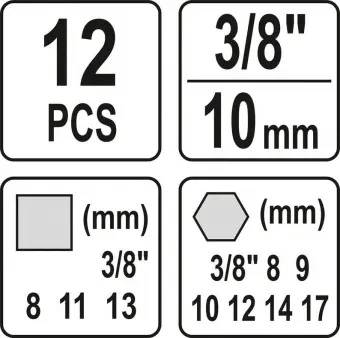 YATO Набір ключів для зливної пробки масляного піддону YATO : квадрат- 3/8", 12 шт.  | YT-0600