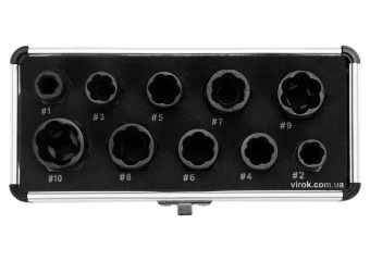 YATO Набір екстракторів для зломаних головок болтів і гайок YATO, з квадр.- 3/8". 10 Од.  | YT-06031