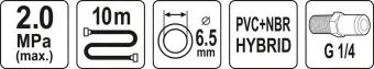 YATO Шланг пневматичний гібридний (ПВХ+БНК) YATO: Ø6.5 мм x10 м, Ø=1/4", тиск ≤ 2 MPa, різьбов з'єдн