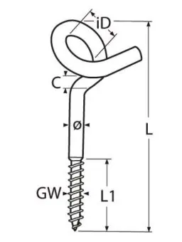 Шуруп крюк нержавеющий качельный 8,8 х 120 /// 814870