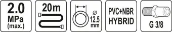 YATO Шланг пневматичний гібридний (ПВХ+БНК) YATO: Ø12.5мм x 20м, Ø=3/8", тиск ≤ 2 MPa, різьбов. з'єд