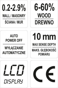 YATO Вологомір електронний для деревини і будматеріалів YATO з макс. глибиною чутлив.- 10 мм  | YT-7