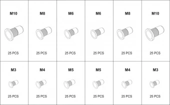 YATO Нітогайки сталеві і алюмінієві YATO з різними розмірами М3-М10, 300 шт. в футлярі  | YT-36480