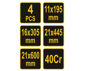 VOREL Ломи з ручкою 4 шт. l= 195/ 305/ 445/ 600 мм, пруг- 11/ 16/ 21 мм  | 34184