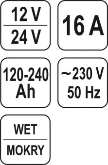 YATO Зарядний прилад YATO : 12/24V, 16А, 240Ah  | YT-8304