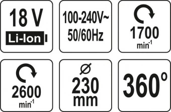 YATO Вентилятор з гібридним живленням YATO, акум.-18 В,лопаті Ø=230 мм,оберт.- 360°(БЕЗ АКУМУЛЯТОРА)