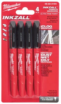 MILWAUKEE Набір маркерів InkZAll , ультра-тонких, чорні, (4шт) | 48223154