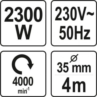 YATO Вібратор для укладання бетону мережевий YATO : 2300 Вт, з булавою l= 4 м, Ø= 35 мм  | YT-82601